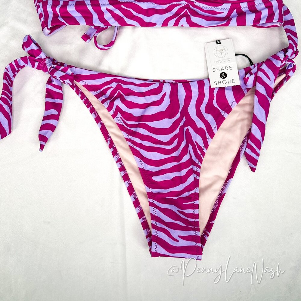 Shade & Shore Zebra Print Bikini Top & Cheeky Ide-Tie Bottom Set Pink Blossom - Picture 3 of 14